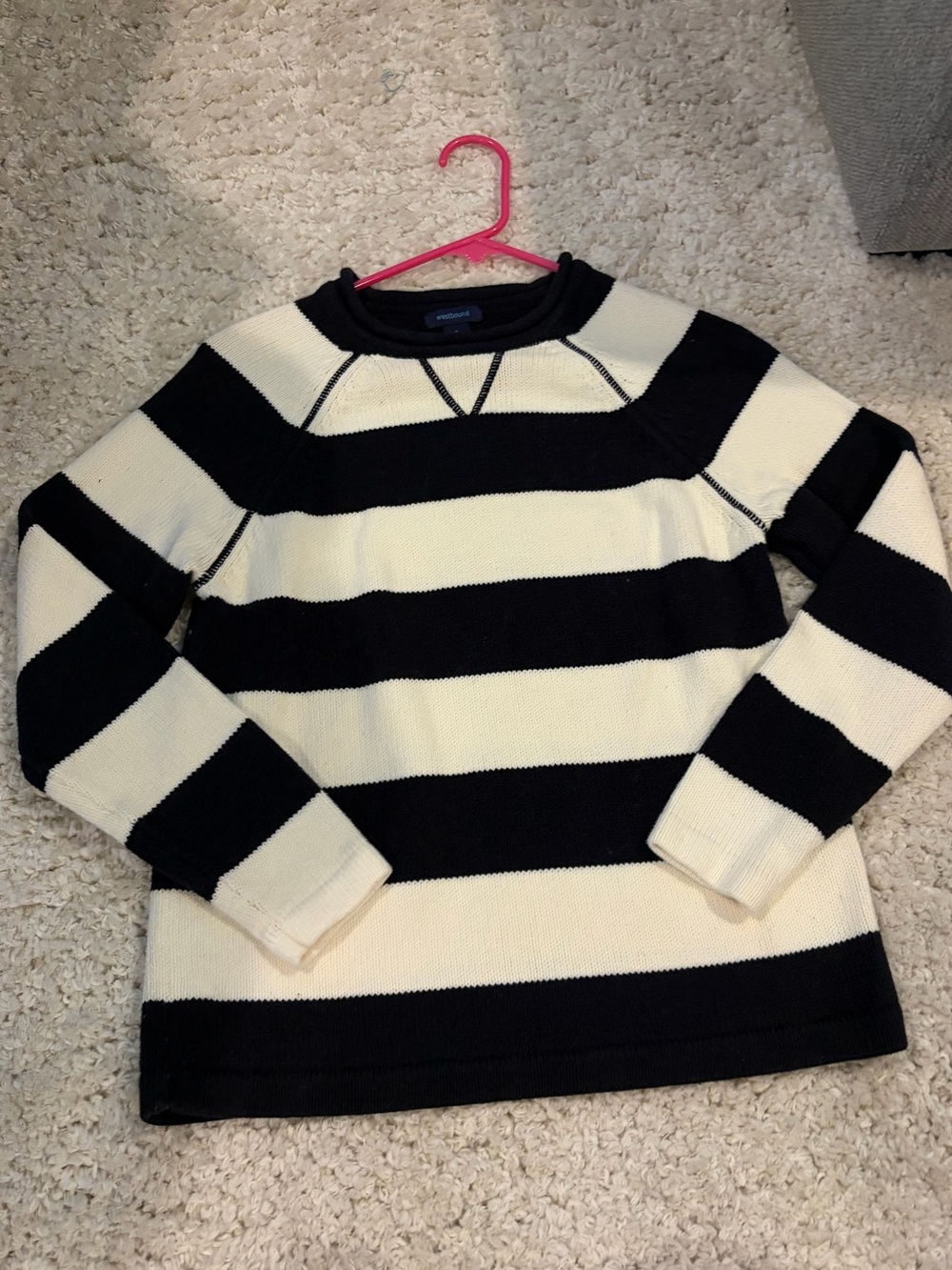 Westbound Black and Cream Striped Crewneck Sweater